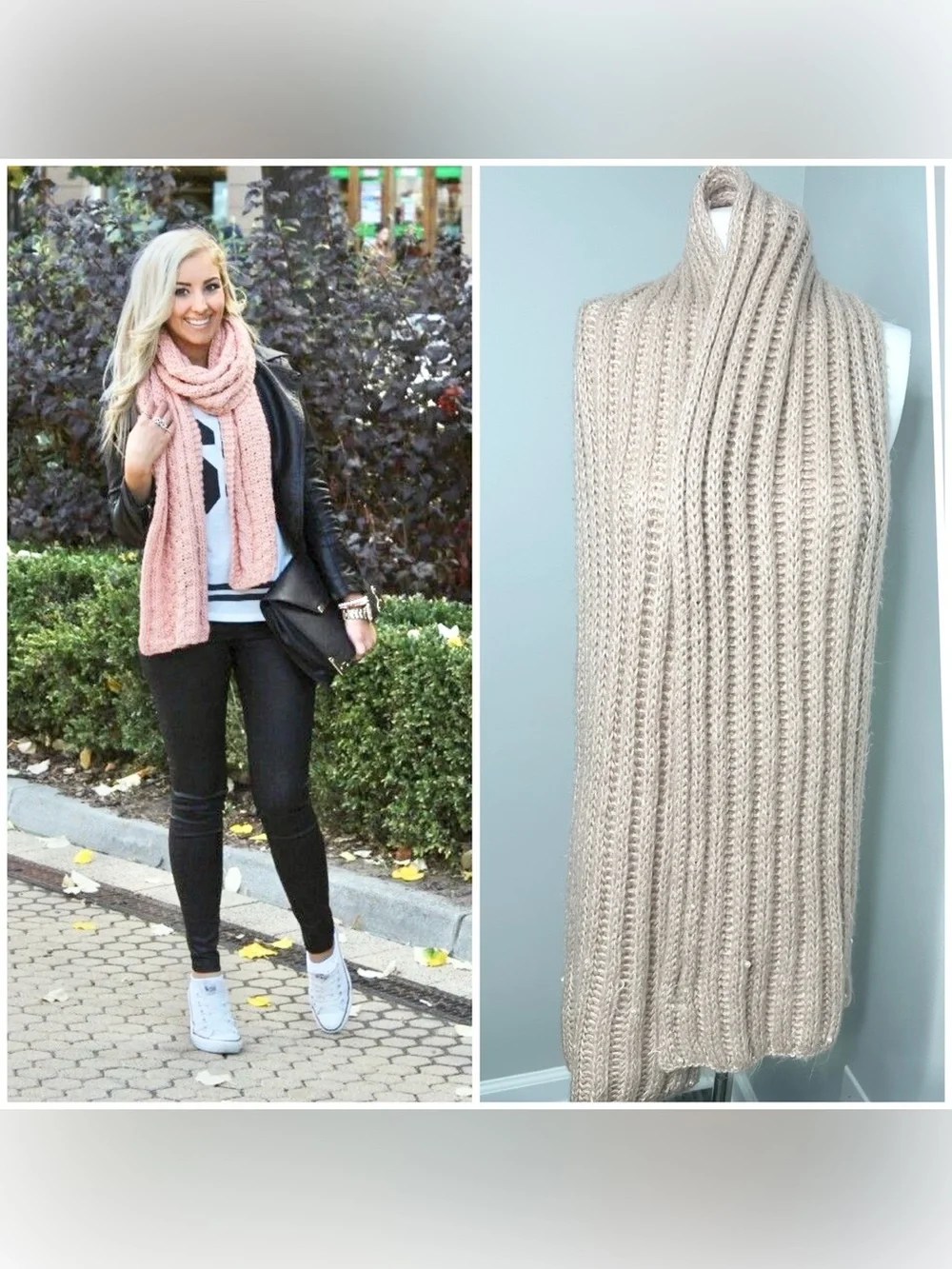 Betsey Johnson light pink Ribbed Knit Scarf w/pearls -